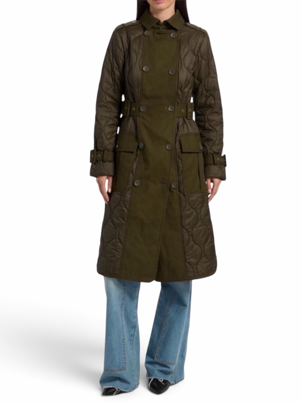 NWOT Veronica Beard Newberry Quilted Mixed Media Coat Olive Green Size XS